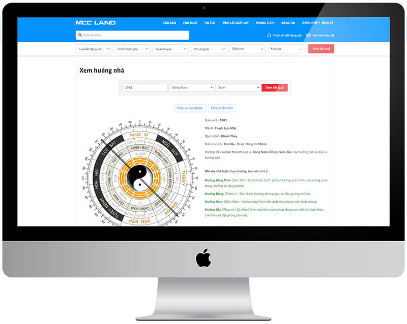 trang Phong Thủy của website mccland.vn một sản phẩm công nghệ của Tập đoàn MCC Group